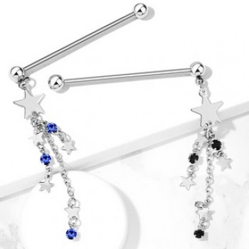 Star CZ Chain Dangle Industrial Barbell